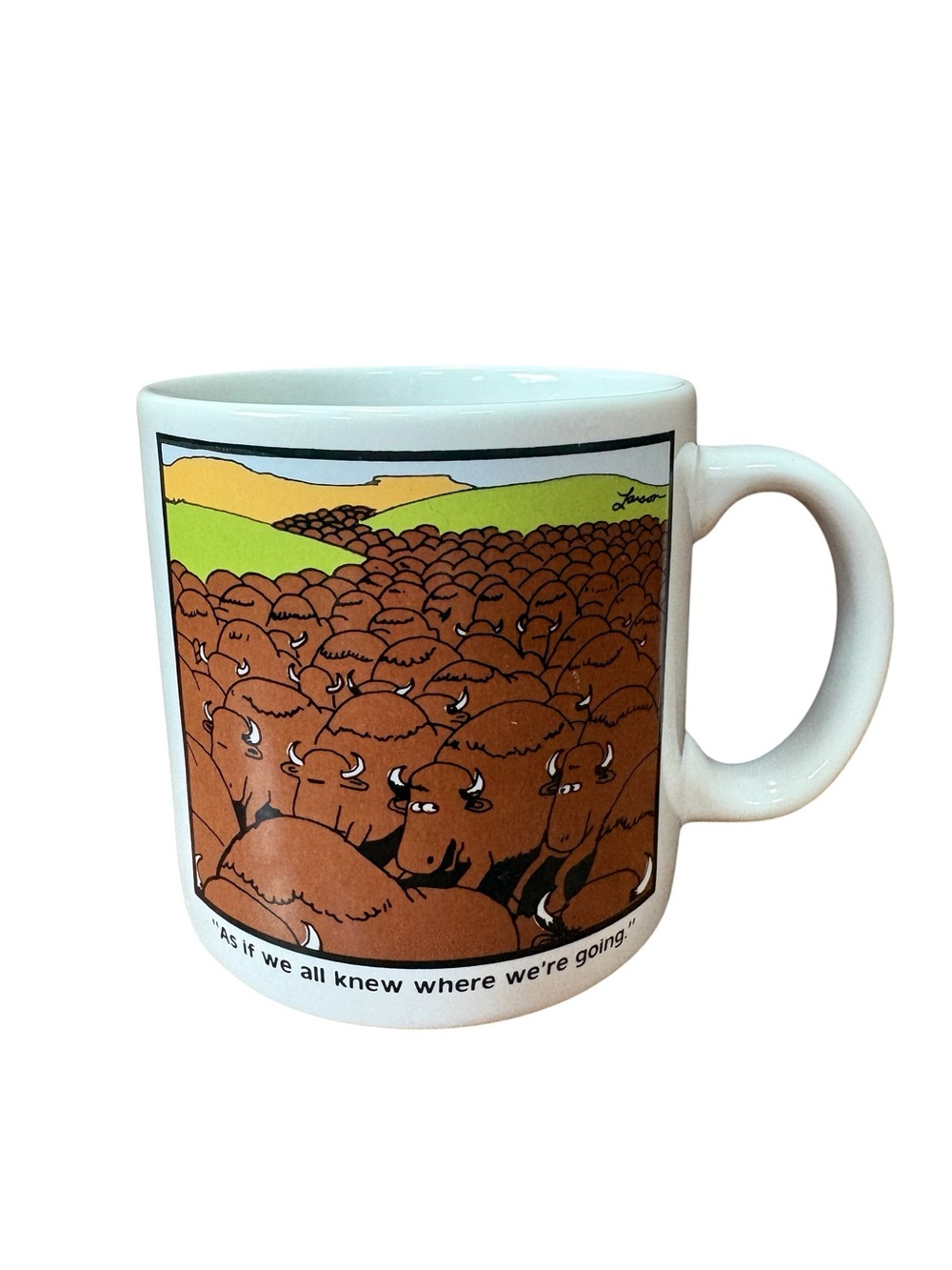 The Far Side Buffalo Mug Gary Larson Bison Herd 1985 Comic